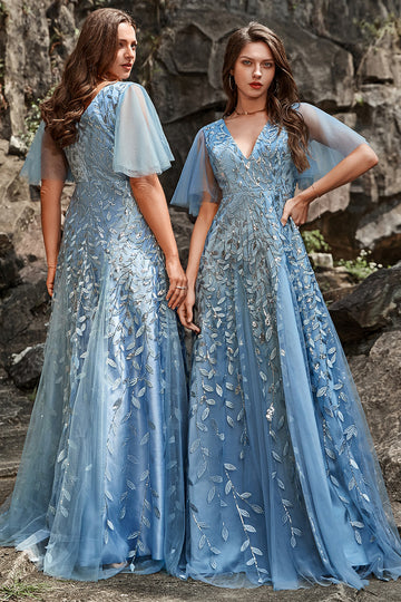 Vestido de Graduación Gris Azul Línea A